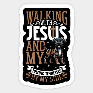 Jesus and dog - Treeing Tennessee Brindle Sticker